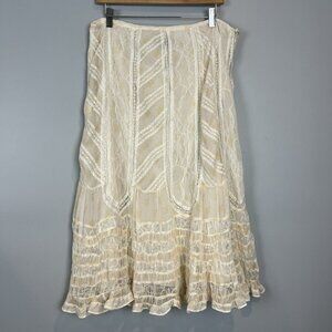 ECI Lace Midi Skirt Silk Off White Womens Size 14 Y2K Cottagecore Granny